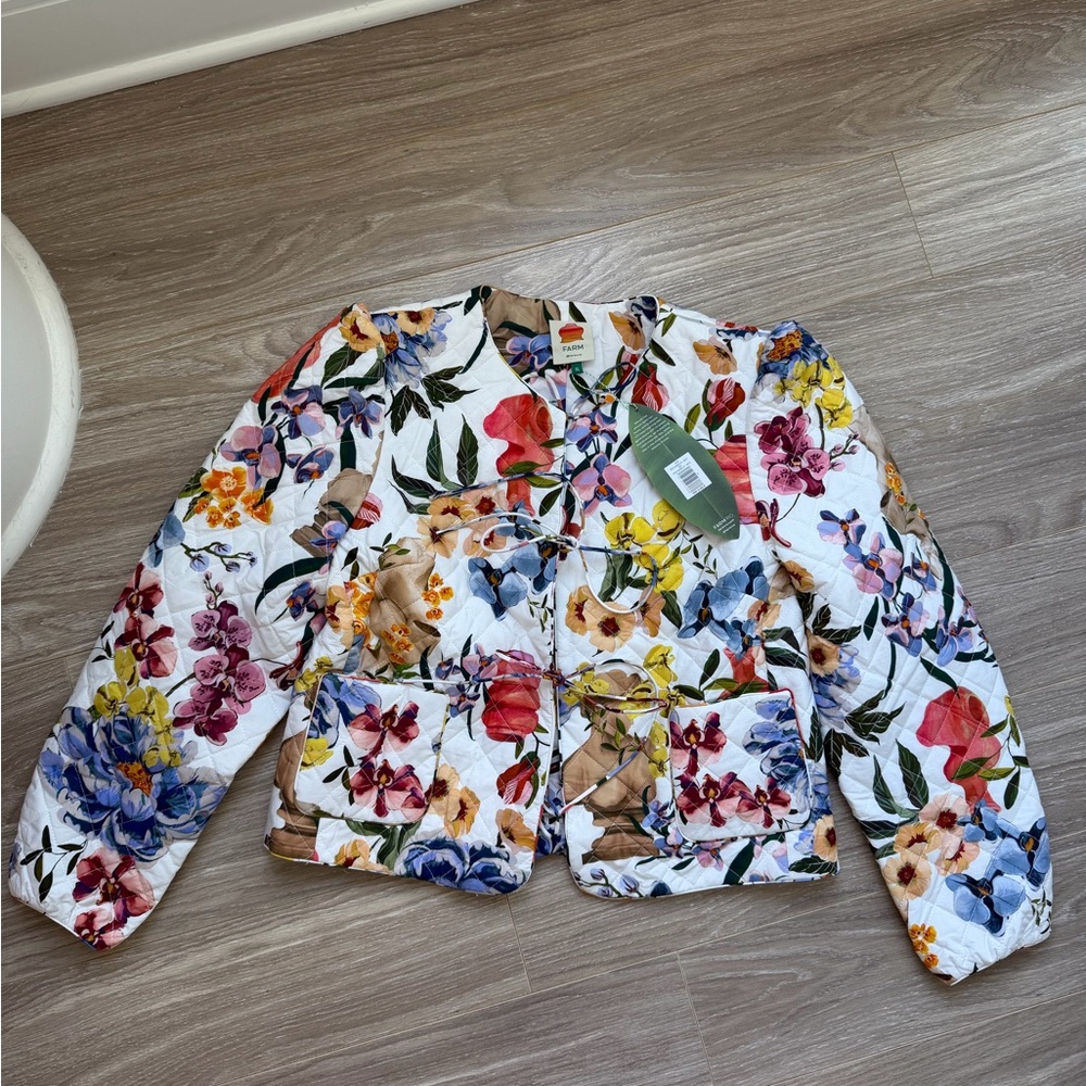 NWT Farm Rio Greek Garden Quilted Tie Coat Floral Cotton Sz XL